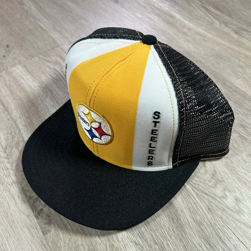 VTG 80s Pittsburgh Steelers Hat Snapback NFL Yellow‎ White Black Trucker Cap USA